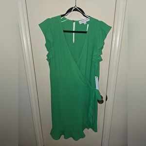 Emma & Michele Vibrant Green Ruffle Mini Dress/Romper